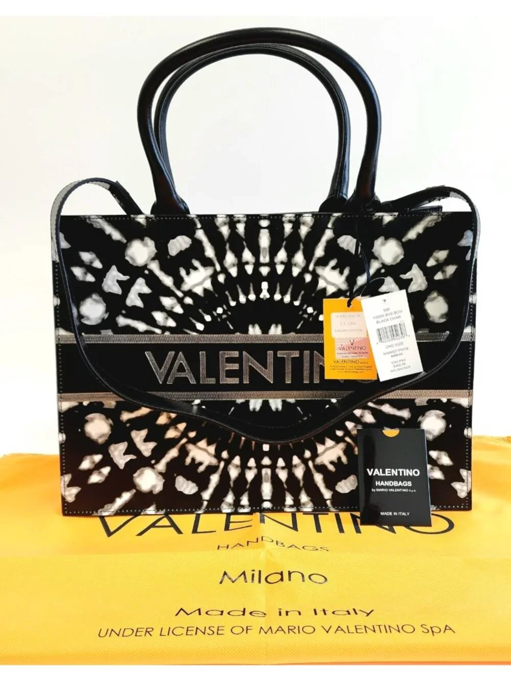 Valentino by Mario Valentino Victoria Tie Dye Leather Tote Satchel Bag Black